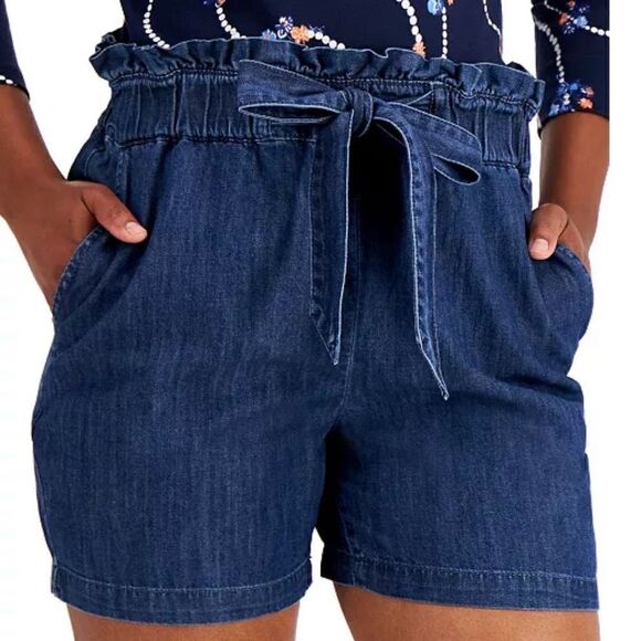 Charter Club Paper Bag Tie Waist Denim Shorts High Rise Medium Skylar Wash NWT - Picture 2 of 10